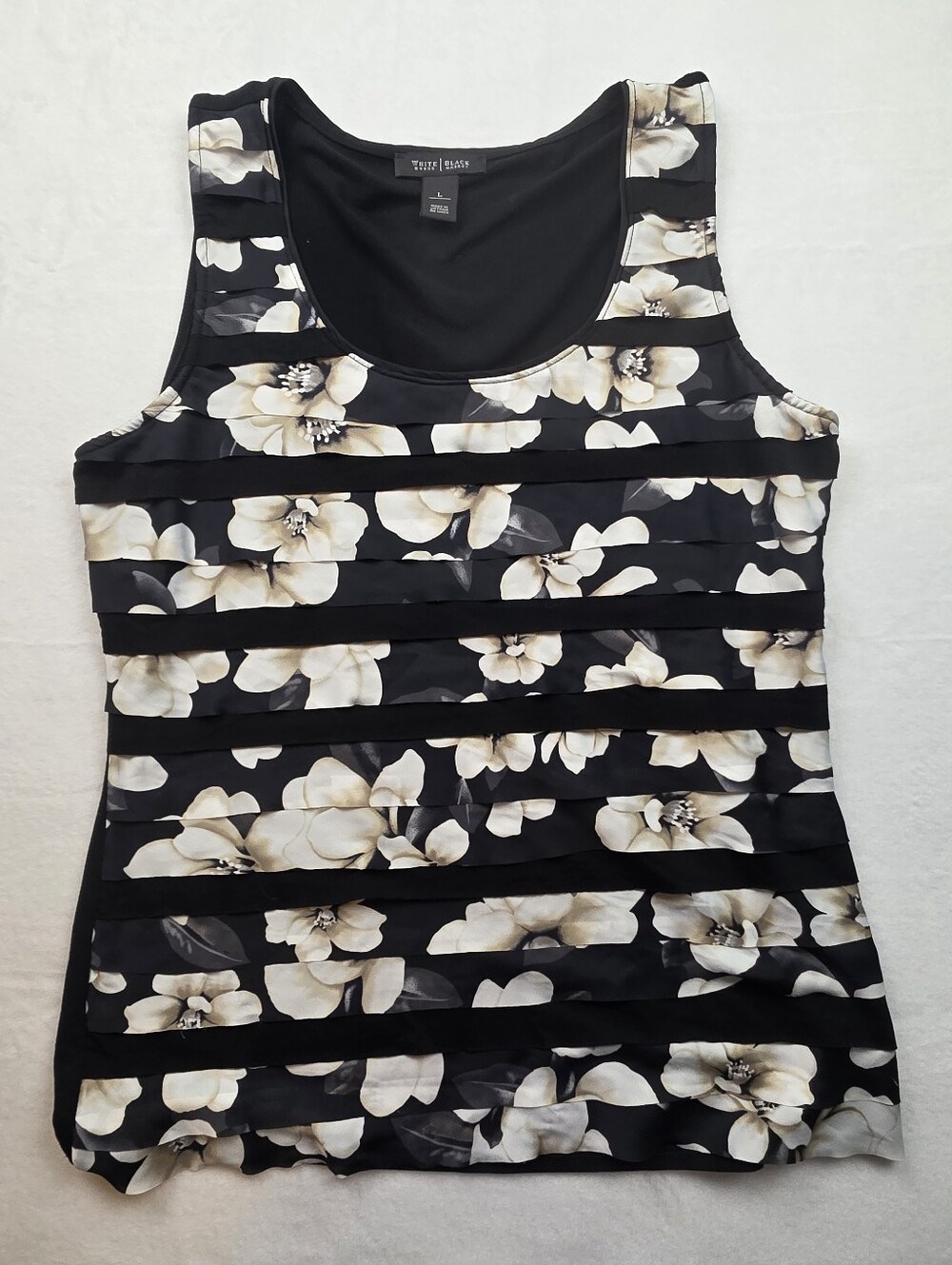 White House Black Market Black Tank with Cream Floral Layers Size Large